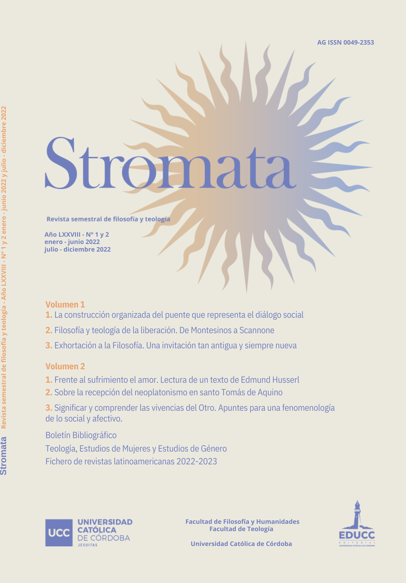 Tapa volumen 78 de la revista Stromata